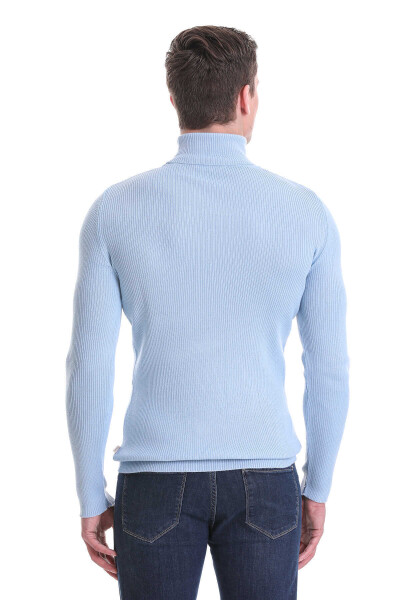 Mavi Slim Fit Fitilli Balıkçı Yaka Yünlü Triko Kazak - 5