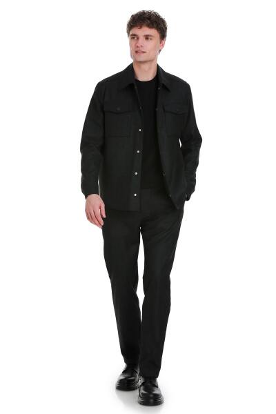 Siyah Slim Fit Mono Yaka Casual Overshirt Takım - 1