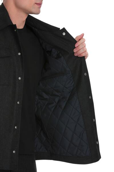 Siyah Slim Fit Mono Yaka Casual Overshirt Takım - 5