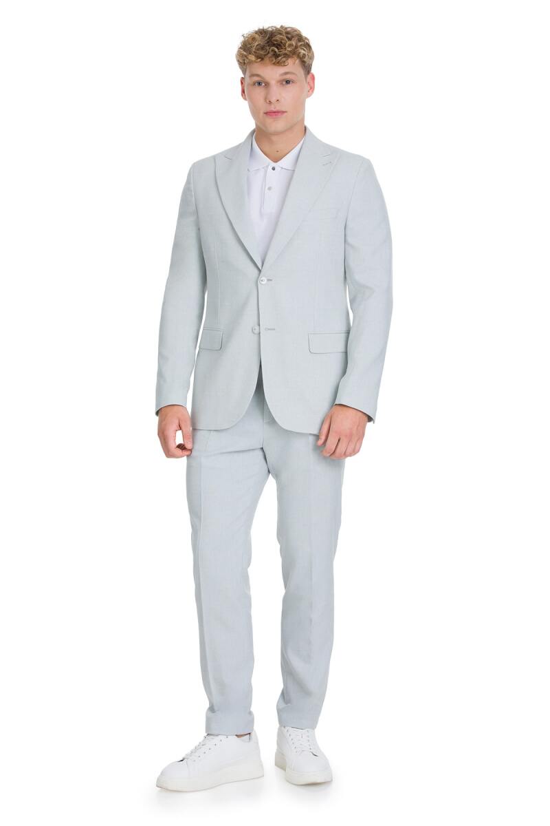 Mavi Slim Fit Sivri Yaka Keten Takım Elbise - Saykı