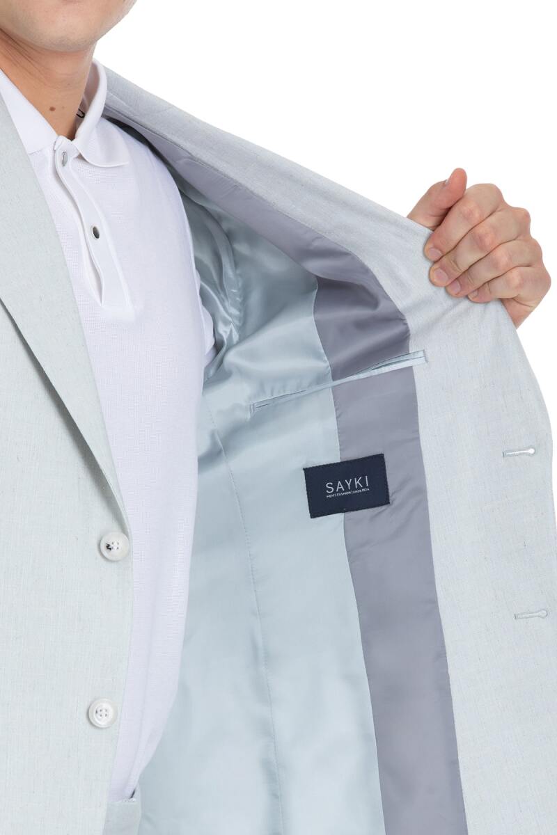 Mavi Slim Fit Sivri Yaka Keten Takım Elbise - Saykı (1)