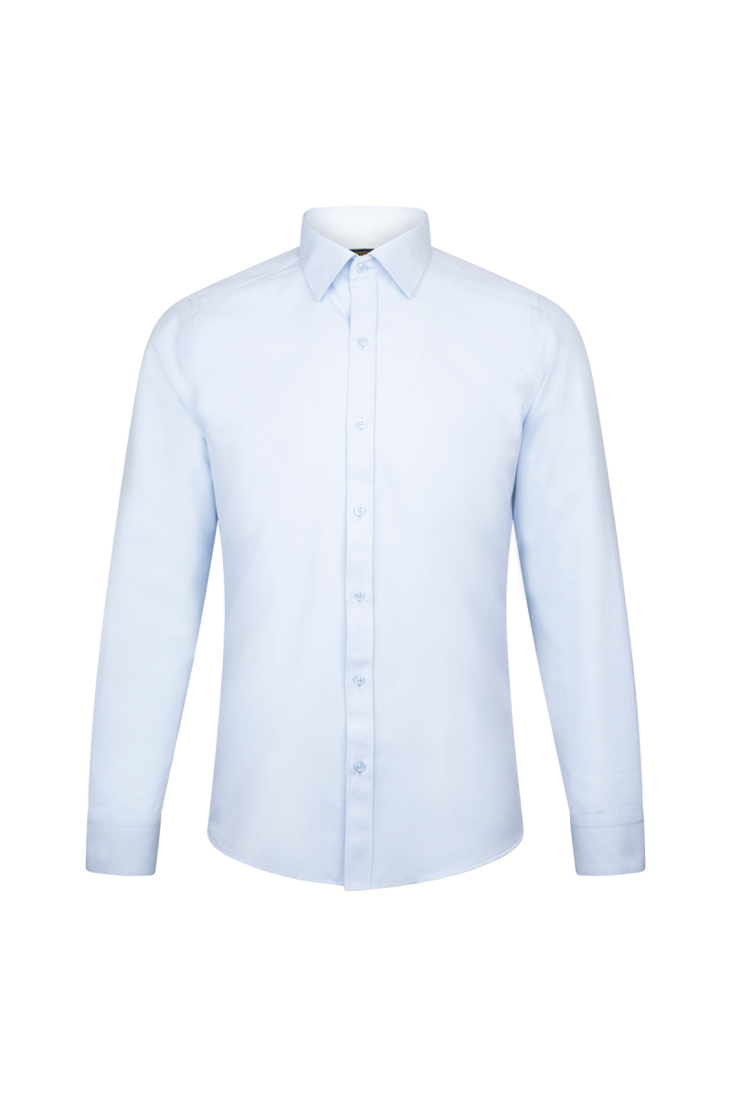 Mavi Slim Fit Desenli Slim Yaka Pamuklu Uzun Kollu Klasik Gömlek - HATEMOĞLU