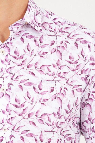 Mor Slim Fit Baskılı 100% Pamuk Uzun Kol Spor Gömlek - 4