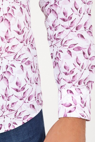 Mor Slim Fit Baskılı 100% Pamuk Uzun Kol Spor Gömlek - 5