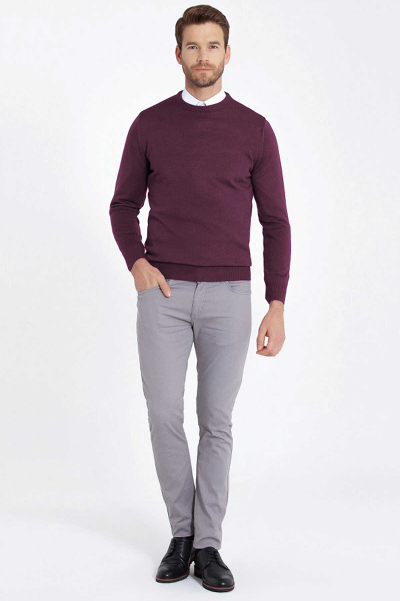 Mor Regular Fit Düz Bisiklet Yaka Triko Kazak - Hatemoğlu (1)