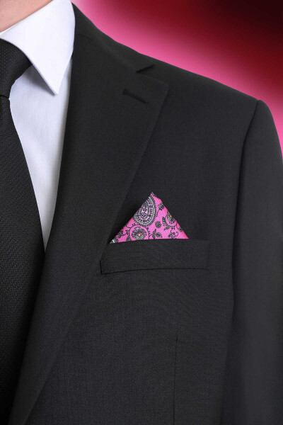 Pembe Desenli Klasik Saten Cep Mendili - 2