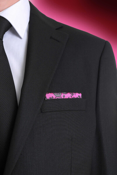 Pembe Desenli Klasik Saten Cep Mendili - 3