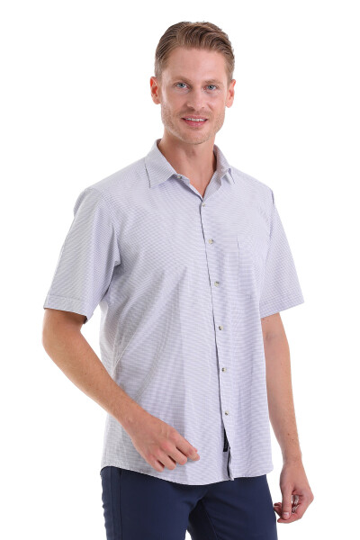 Mor Klasik Fit Kareli Pamuklu Slim Yaka Kısa Kollu Klasik Gömlek - 4