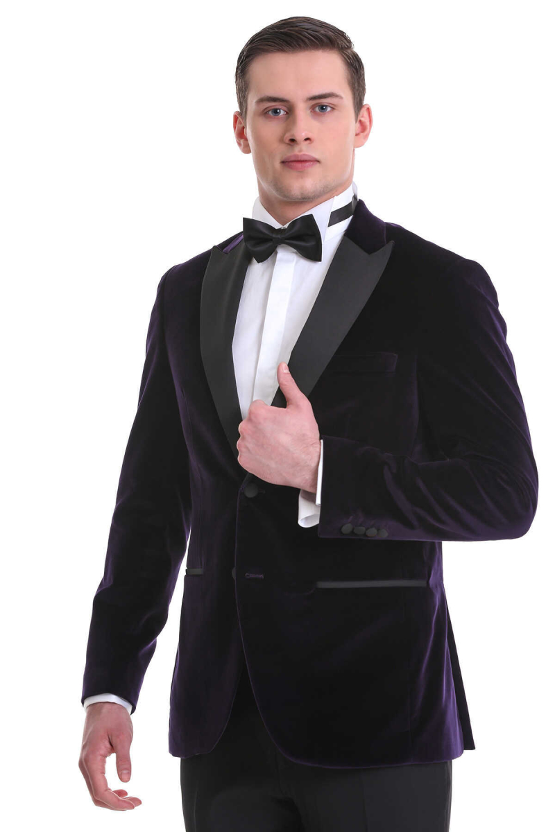 Mor Slim Fit Sivri Yaka Kadife Klasik Smokin Damatlık - Hatem Saykı (1)