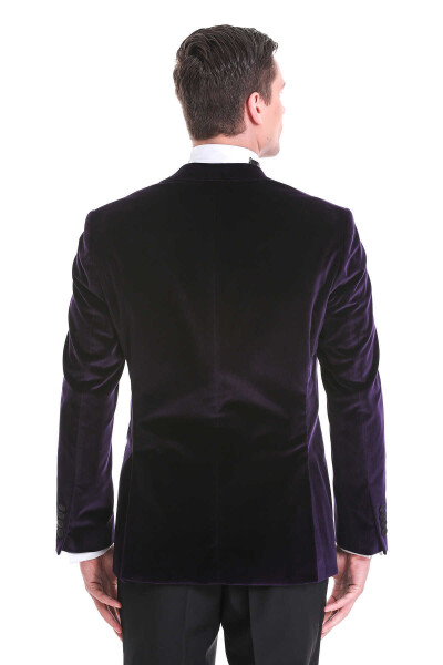 Mor Slim Fit Sivri Yaka Kadife Klasik Smokin Damatlık - 8