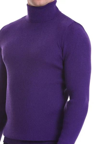 Mor Slim Fit Fitilli Balıkçı Yaka Yünlü Triko Kazak - 4