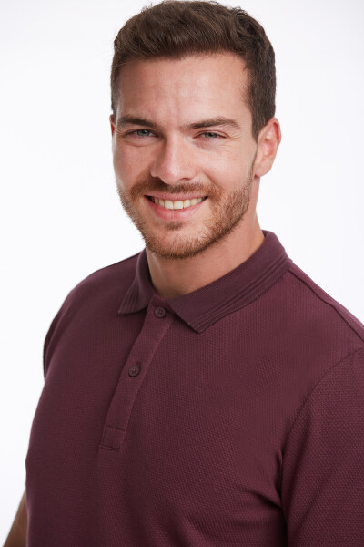 Kırmızı Regular Fit Petek Pamuklu Polo Yaka Tişört - 5