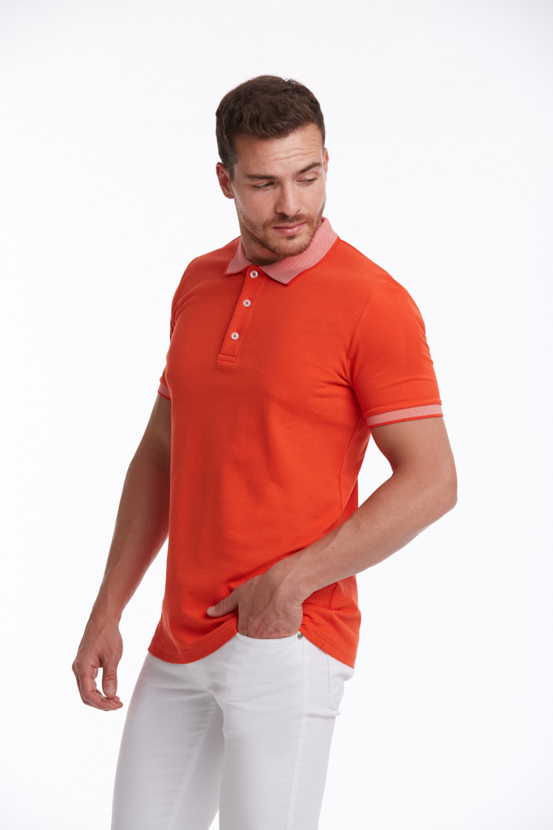 Turuncu Regular Fit 100% Pamuklu Polo Yaka Tişört - Hatemoğlu (1)