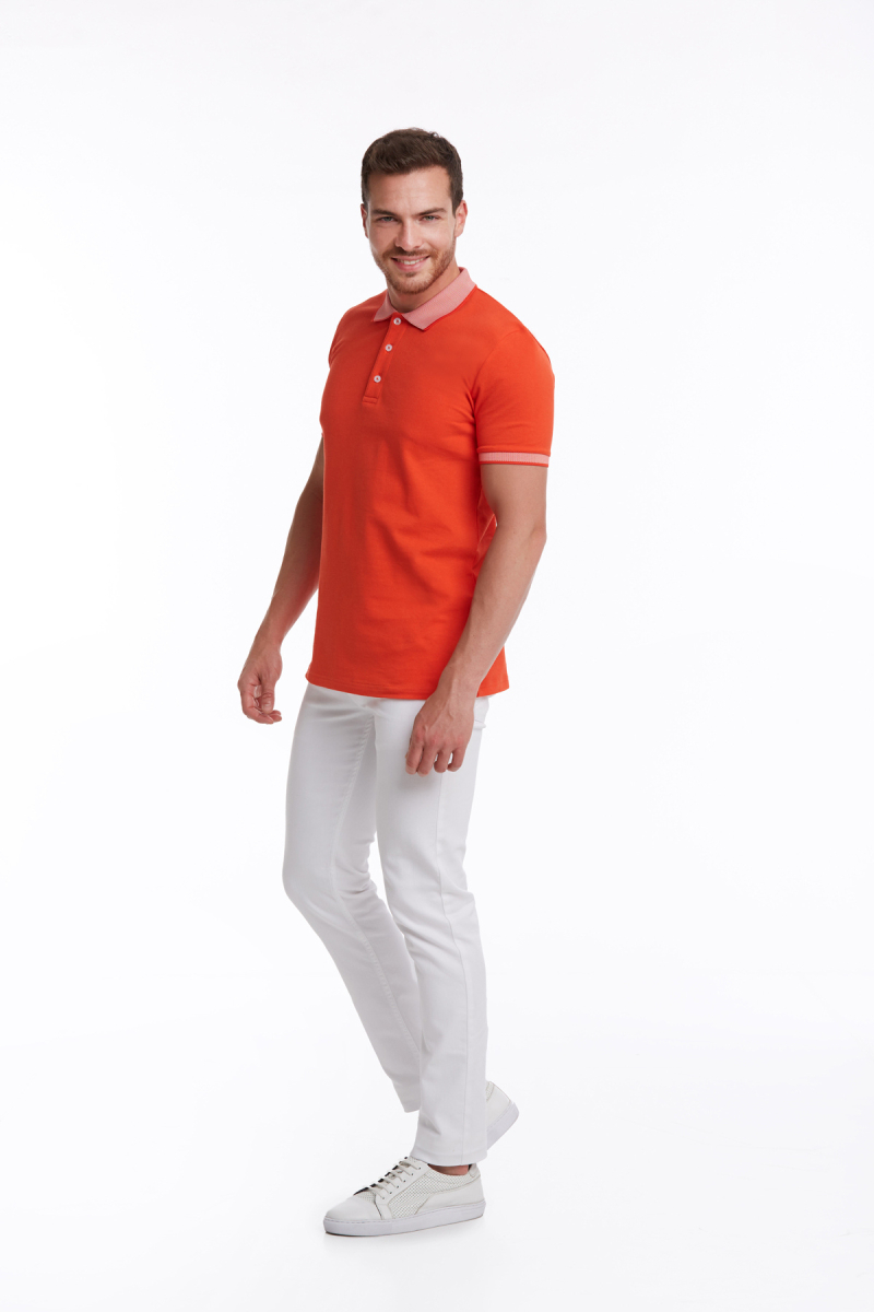 Turuncu Regular Fit 100% Pamuklu Polo Yaka Tişört - Hatemoğlu (1)