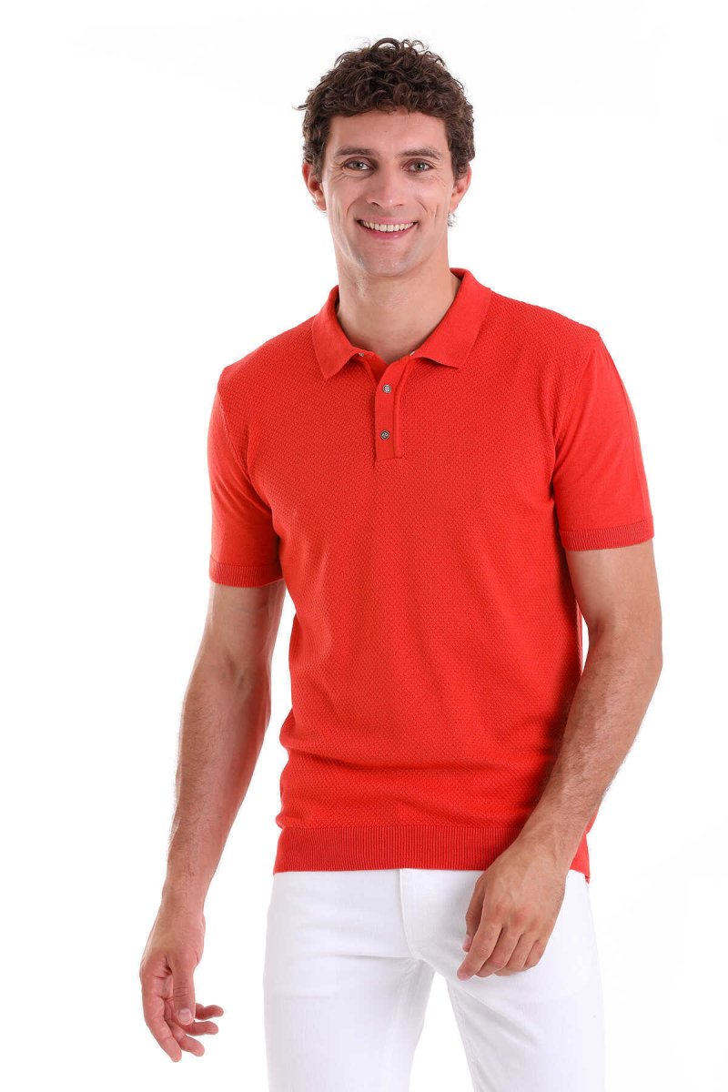 Nar Çiçeği Regular Fit jakarlı Pamuklu Polo Yaka Tişört - Hatem Saykı