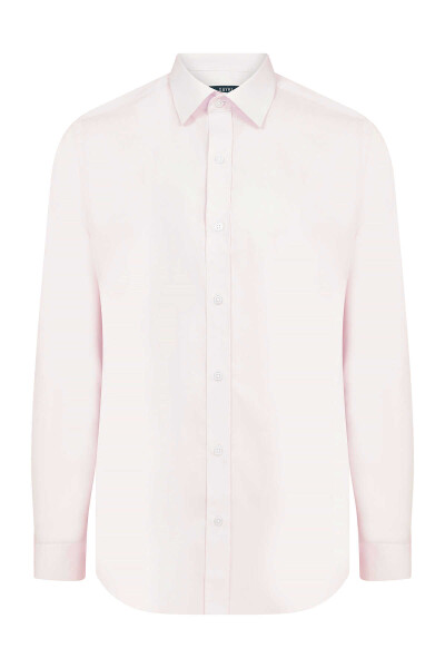 Pembe Slim Fit Düz 100% Pamuk Uzun Kol Spor Gömlek - 1