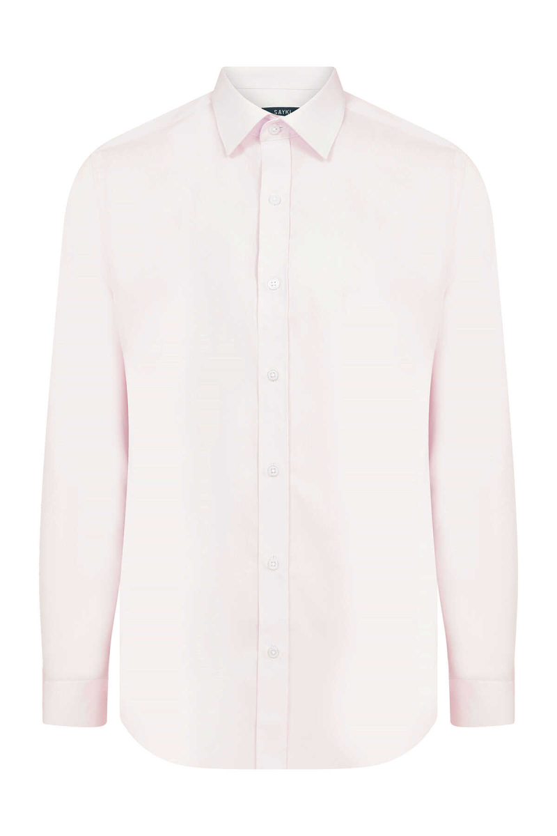Pembe Slim Fit Düz 100% Pamuk Uzun Kol Spor Gömlek - Hatemoğlu