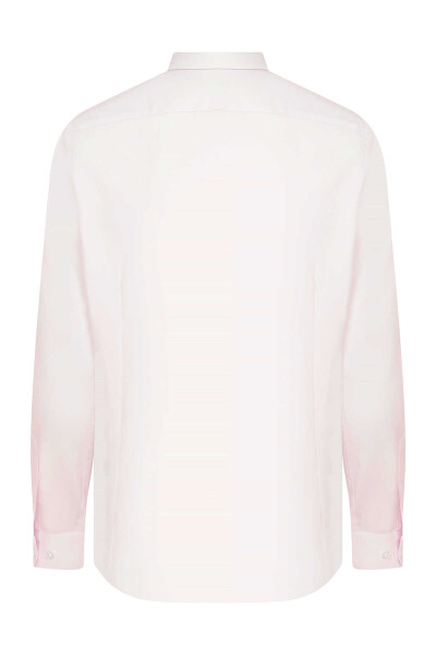 Pembe Slim Fit Düz 100% Pamuk Uzun Kol Spor Gömlek - 2