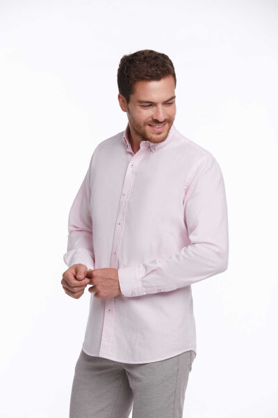Pembe Comfort Fit 100% Pamuk Düğmeli Yaka Uzun Kollu Casual Oxford Gömlek - 2