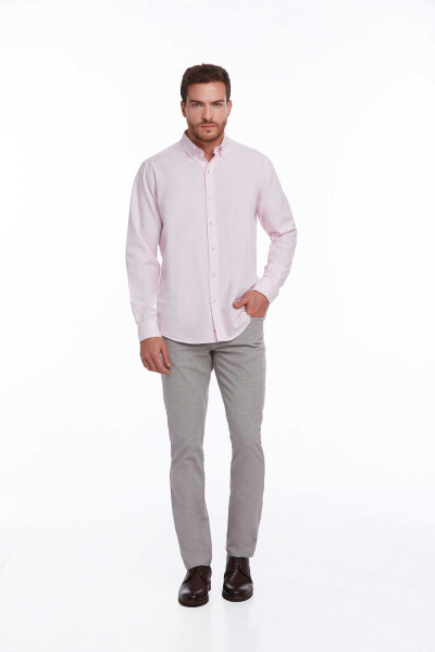 Pembe Comfort Fit 100% Pamuk Düğmeli Yaka Uzun Kollu Casual Oxford Gömlek - 5
