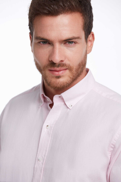 Pembe Comfort Fit 100% Pamuk Düğmeli Yaka Uzun Kollu Casual Oxford Gömlek - 6