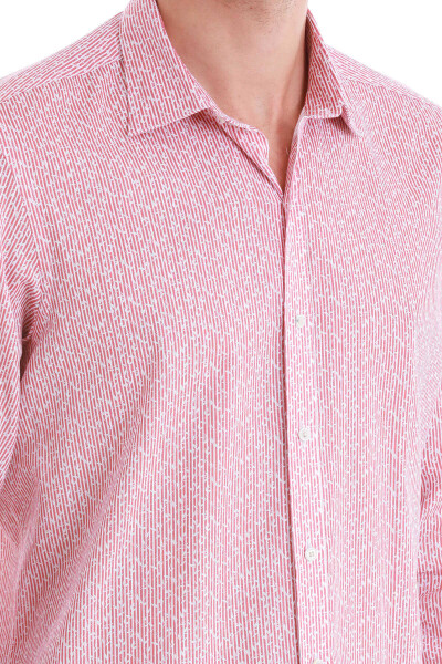 Pembe Comfort Fit Baskılı Slim Yaka Uzun Kollu Spor Gömlek - 5