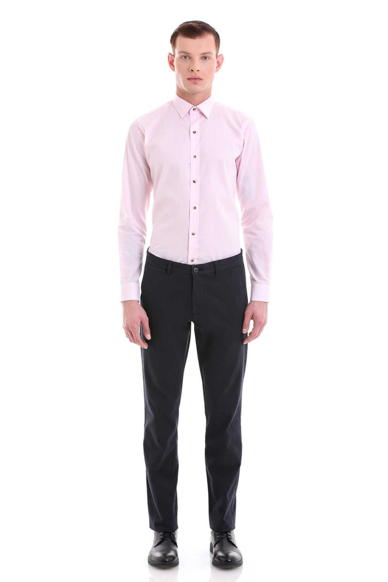 Pembe Comfort Fit Çizgili %100 Pamuklu Slim Yaka Uzun Kollu Casual Gömlek - Hatem Saykı (1)
