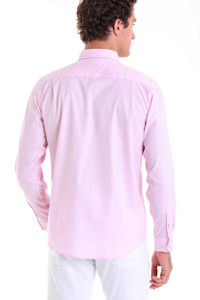 Pembe Comfort Fit 100% Pamuk Düğmeli Yaka Uzun Kollu Casual Gömlek - 6