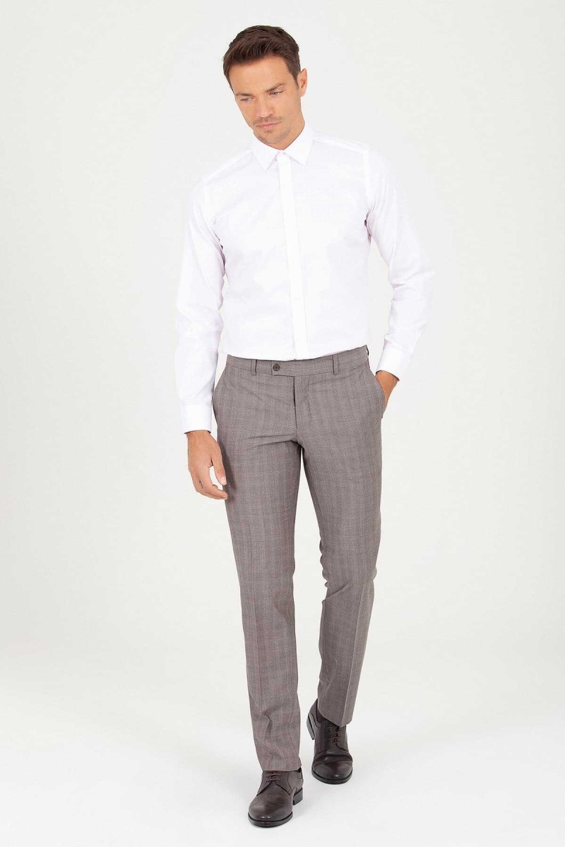 Pembe Slim Fit Desenli 100% Pamuk Uzun Kol Spor Gömlek - Hatemoğlu (1)