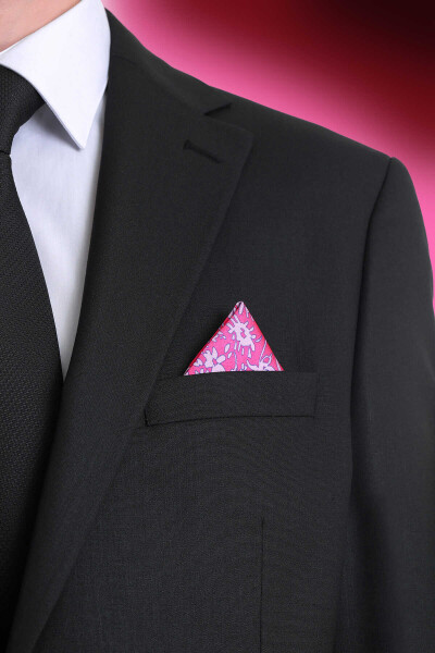 Pembe Desenli Klasik Saten Cep Mendili - 2