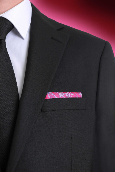 Pembe Desenli Klasik Saten Cep Mendili - 3