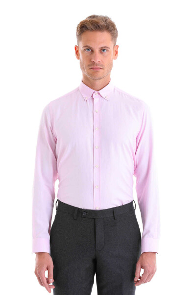 Pembe Comfort Fit Pamuklu Düğmeli Yaka Uzun Kollu Casual Gömlek - 2