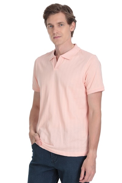 Pembe Regular Fit Apaş Yaka Pamuklu Tişört 