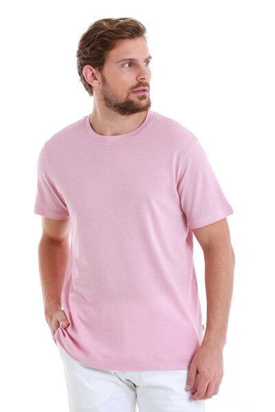 Pembe Regular Fit Bisiklet Yaka Pamuklu Tişört - 3