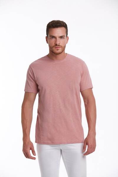 Pembe Slim Fit 100% Pamuk Bisiklet Yaka Tişört - 2