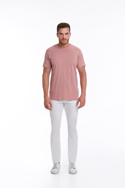Pembe Slim Fit 100% Pamuk Bisiklet Yaka Tişört - 4