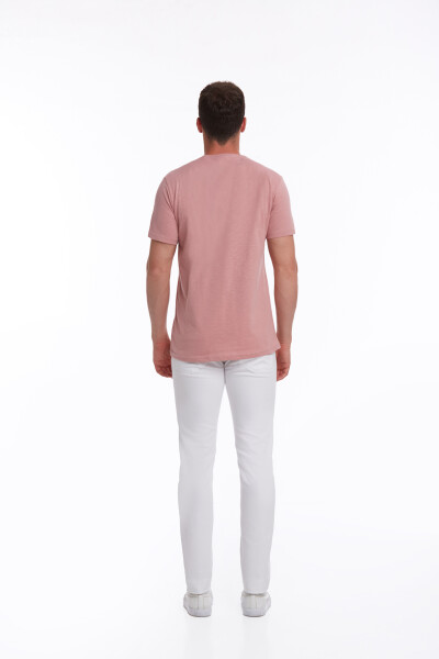 Pembe Slim Fit 100% Pamuk Bisiklet Yaka Tişört - 6