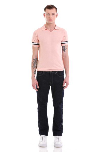 Pembe Slim Fit Çizgili Polo Yaka Tişört - 2