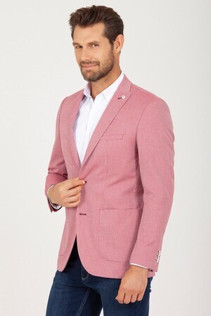 Pembe Slim Fit Desenli Ceket - 8