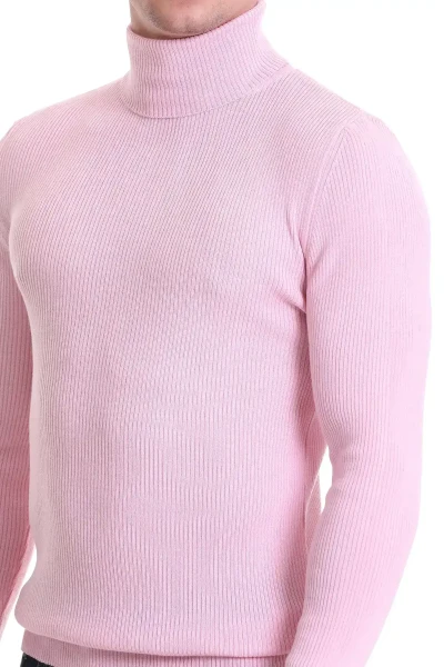 Pembe Slim Fit Fitilli Balıkçı Yaka Yünlü Triko Kazak - 4