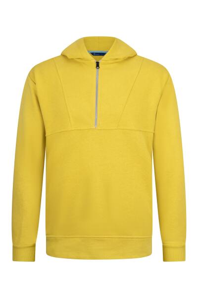 Sarı Regular Fit Fermuarlı Kapüşonlu Sweatshirt - 1
