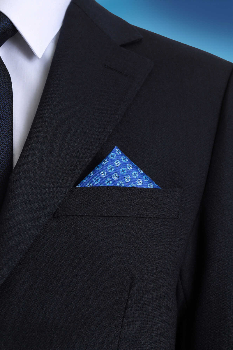 Mavi Desenli Klasik Saten Cep Mendili - Hatem Saykı (1)