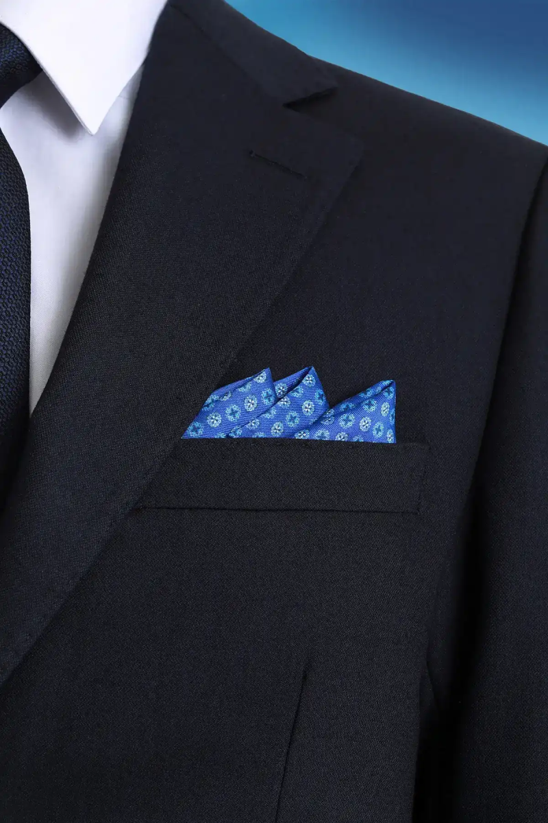 Mavi Desenli Klasik Saten Cep Mendili - Hatem Saykı