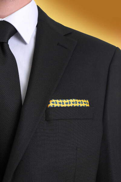 Sarı Desenli Klasik Saten Cep Mendili - 3