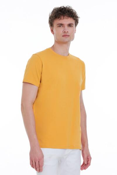 Sarı Regular Fit Bisiklet Yaka Pamuklu Tişört 