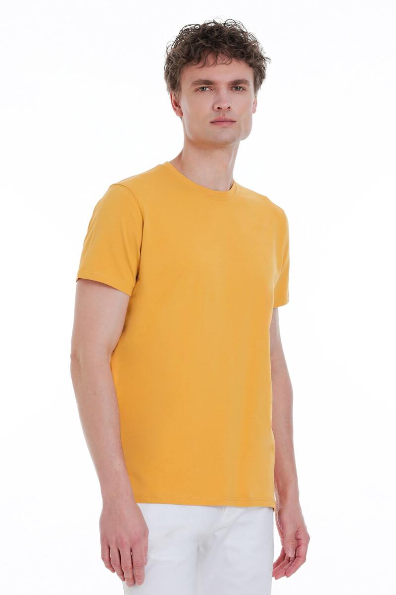 Sarı Regular Fit Bisiklet Yaka Pamuklu Tişört - HTML
