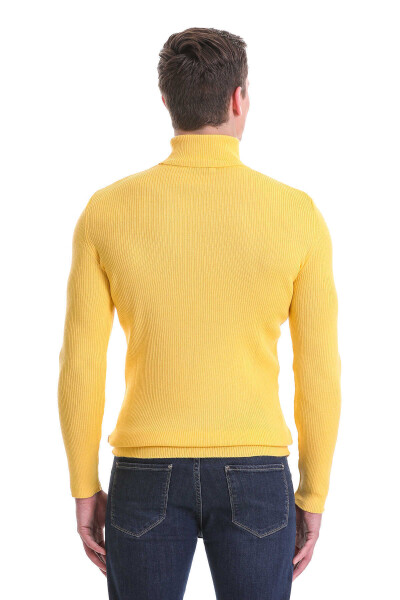 Sarı Slim Fit Fitilli Balıkçı Yaka Yünlü Triko Kazak - 5