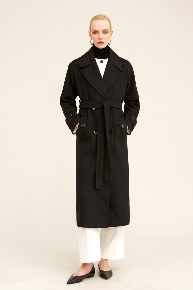 Saykı Woman Siyah Dinamik Fit Ceket Yaka Kaşe Yünlü Manto - Saykı Woman (1)