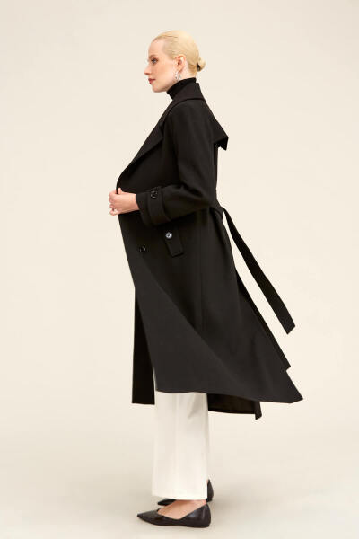 Saykı Woman Siyah Dinamik Fit Ceket Yaka Kaşe Yünlü Manto - 15