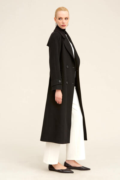 Saykı Woman Siyah Dinamik Fit Ceket Yaka Kaşe Yünlü Manto - 25